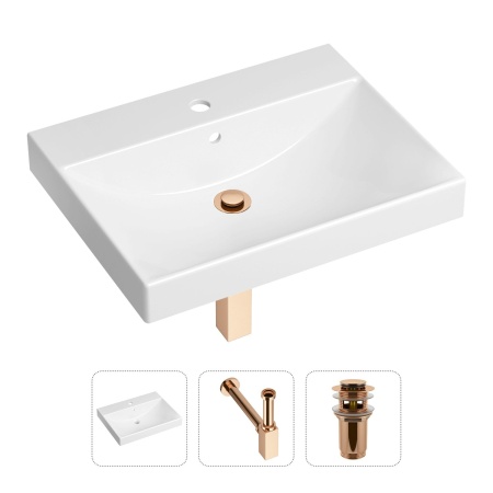 Комплект 3 в 1 Lavinia Boho Bathroom Sink 21520562: врезная фарфоровая раковина 60 см, металлический сифон, донный клапан