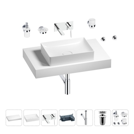 Раковина 50 см со столешницей 80 см Wellsee Pure BY Wellsee 201011166 в наборе 9 в 1: столешница, раковина, встраиваемый смеситель, сифон, выпуск, аксессуары (цвет набора хром)