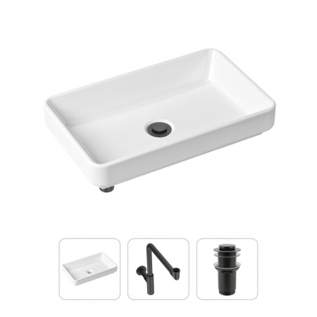 Комплект 3 в 1 Lavinia Boho Bathroom Sink 21520155: накладная фарфоровая раковина 55 см, металлический сифон, донный клапан