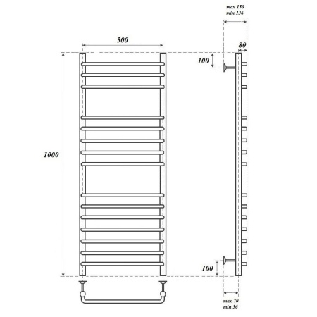 Полотенцесушитель водяной Point PN09150S П15 500x1000, хром