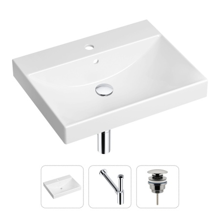 Комплект 3 в 1 Lavinia Boho Bathroom Sink 21520547: врезная фарфоровая раковина 60 см, металлический сифон, донный клапан