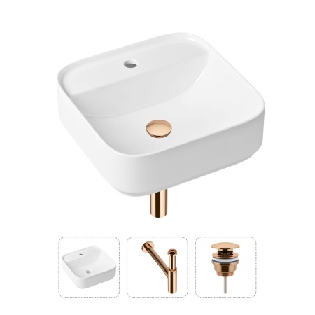 Комплект 3 в 1 Lavinia Boho Bathroom Sink 21520312: накладная фарфоровая раковина 42 см, металлический сифон, донный клапан