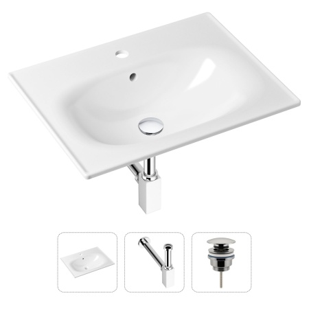 Комплект 3 в 1 Lavinia Boho Bathroom Sink 21520448: врезная фарфоровая раковина 60 см, металлический сифон, донный клапан