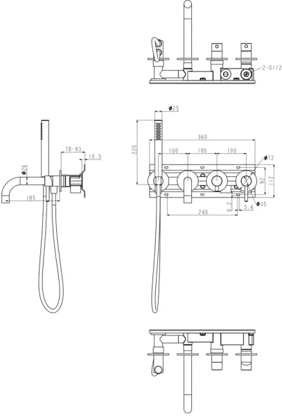 Смеситель для ванны с ручным душем Grocenberg GB5070 золотой брашированный