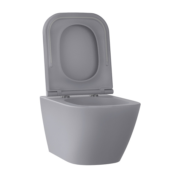 Безободковый подвесной унитаз в наборе 2 в 1: чаша подвесного унитаза, быстросъемное сиденье микролифт, цвет матовый серый Wellsee Pure BY Wellsee 182605001