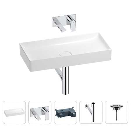 Раковина для ванной Wellsee Pure BY Wellsee 201002751 в наборе 4 в 1: раковина белого глянцевого цвета, встраиваемый смеситель, сифон, выпуск (цвет набора хром)