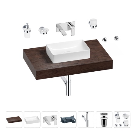 Раковина 42 см со столешницей 80 см Wellsee Pure BY Wellsee 201010761 в наборе 9 в 1: столешница, раковина, встраиваемый смеситель, сифон, выпуск, аксессуары (цвет набора хром)