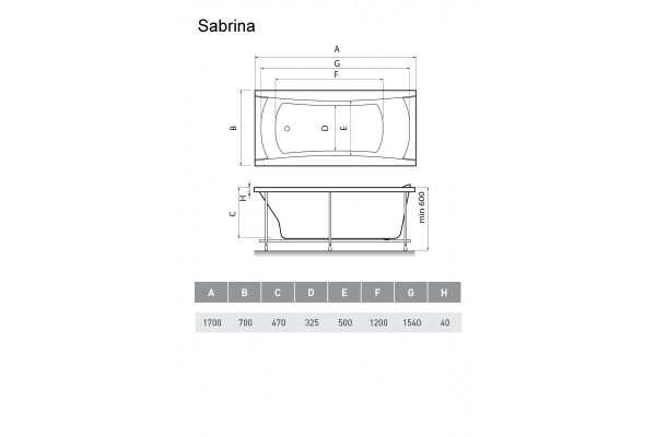 Ванна акриловая Relisan SABRINA Гл000024804, 170x70