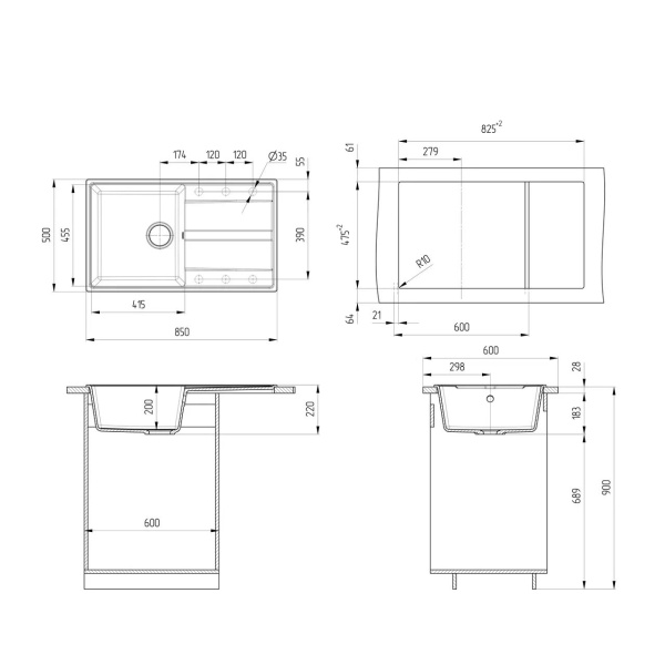 Кухонная мойка Ulgran Quartz Prima 850-10, песок