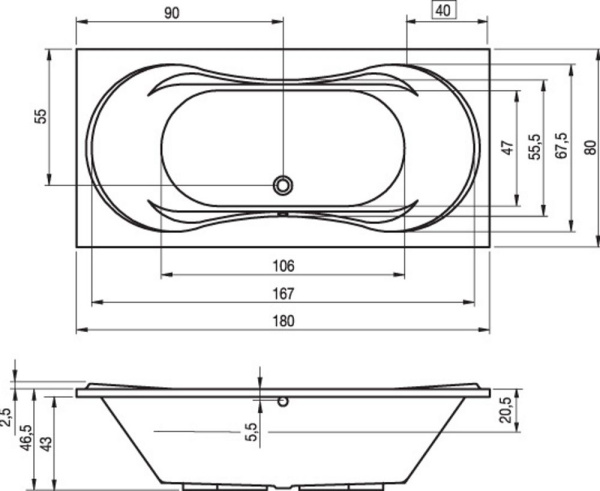 Акриловая ванна с усиленным каркасом и сифоном Riho Supreme 180x80 BA5500500000000