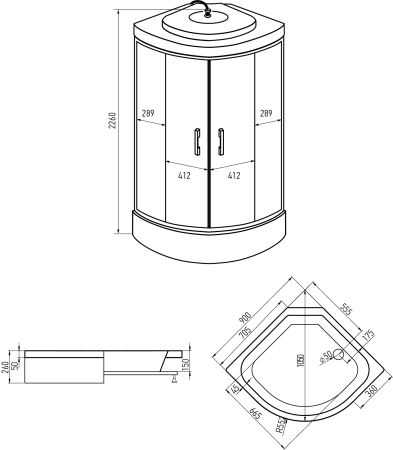 душевая кабина ERLIT™ ER350926-C2-RUS (900*900*2260)