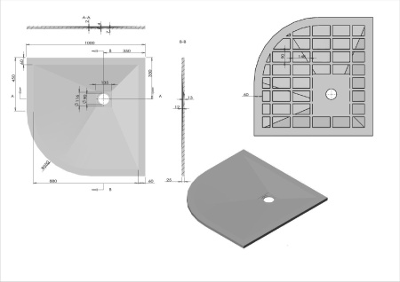 Поддон для душа из искусственного камня Vincea VST-4SQ1010A, 1000*1000*25, антрацит
