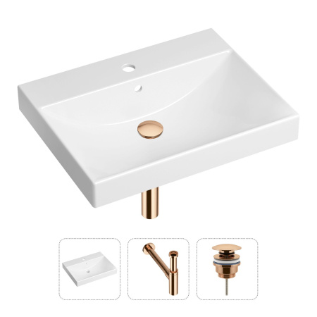 Комплект 3 в 1 Lavinia Boho Bathroom Sink 21520583: врезная фарфоровая раковина 60 см, металлический сифон, донный клапан