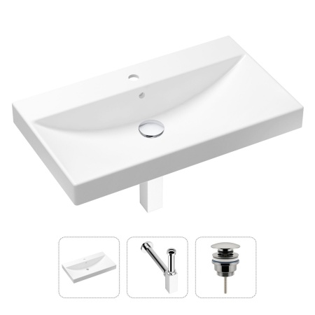 Комплект 3 в 1 Lavinia Boho Bathroom Sink 21520611: врезная фарфоровая раковина 80 см, металлический сифон, донный клапан