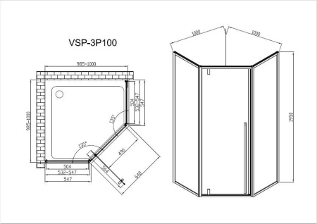 Душевой уголок Vincea Penta VSP-3P100CL, 1000*1000, хром, стекло прозрачное