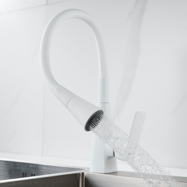 Смеситель для кухни с гибким изливом Shevanik S543C-1, белый