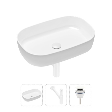 Комплект 3 в 1 Lavinia Boho Bathroom Sink 21520098: накладная фарфоровая раковина 54 см, металлический сифон, донный клапан