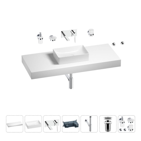 Раковина 42 см со столешницей 120 см Wellsee Pure BY Wellsee 201010961 в наборе 9 в 1: столешница, раковина, встраиваемый смеситель, сифон, выпуск, аксессуары (цвет набора хром)