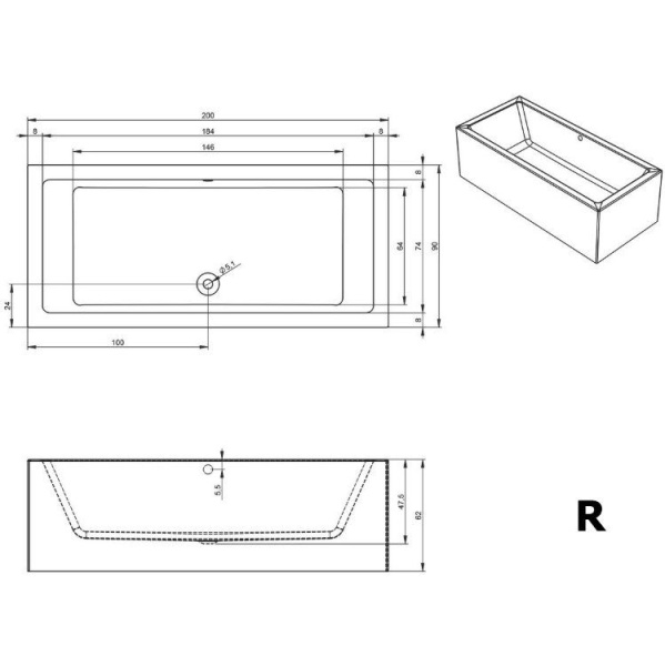 Акриловая ванна Riho Lugo 200x90 R Plug&Play BD7100500000000