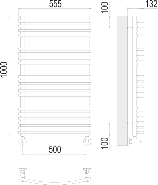 Полотенцесушитель водяной TERMINUS Марио П19 500х1000 в комплекте с вентилями 3/4 на 1/2