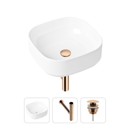Комплект 3 в 1 Lavinia Boho Bathroom Sink 21520248: накладная фарфоровая раковина 40 см, металлический сифон, донный клапан