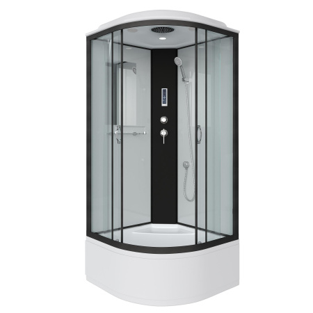 Душ.каб. NG-6709-14P (1000х1000х2150) высокий поддон(45см) стекло ПРОЗРАЧНОЕ черные профиля 4 места