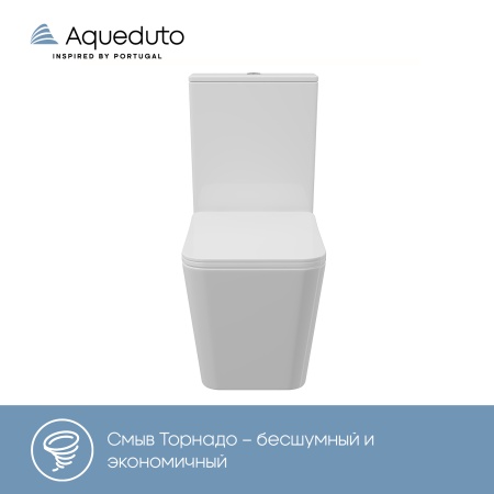 Aqueduto комплект: МАСИО Плюс/MACIO Plus Унитаз напольный 635*370 безободковый с бачком, Tornado,  сиденье с микролифтом, белый глянцевый