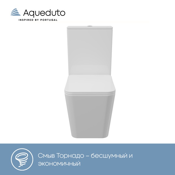 Aqueduto комплект: МАСИО Плюс/MACIO Plus Унитаз напольный 635*370 безободковый с бачком, Tornado,  сиденье с микролифтом, белый глянцевый