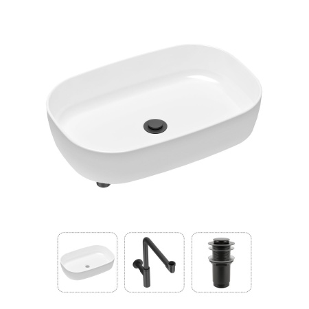 Комплект 3 в 1 Lavinia Boho Bathroom Sink 21520101: накладная фарфоровая раковина 54 см, металлический сифон, донный клапан