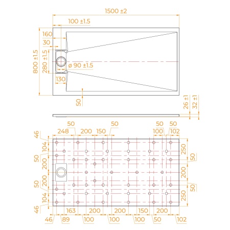 Душевой поддон прямоугольный RGW TUS-W Белый, 800x1500