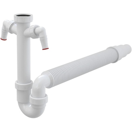 Сифон трубчатый Alcaplast с накидной гайкой 6/4", с двумя подводками и гофрой, A84-DN50/40