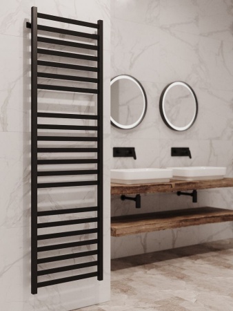 Полотенцесушитель водяной Stinox Prestige Luxe 500x1800, нижнее подключение, черный матовый, 1/2" ВР (внутренняя резьба), 21 перекладина