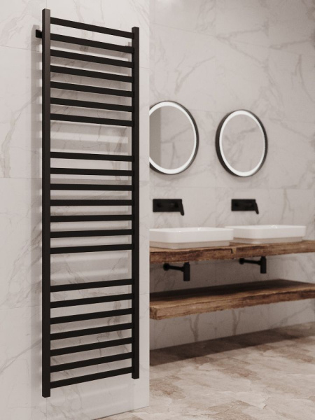 Полотенцесушитель водяной Stinox Prestige Luxe 500x1800, нижнее подключение, черный матовый, 1/2" ВР (внутренняя резьба), 21 перекладина