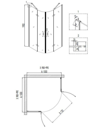 Душевое ограждение Niagara Nova NG-6616-08 100x100x190 полукруг, двери распашные