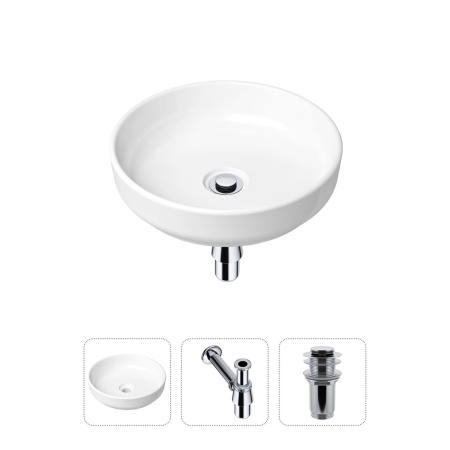 Комплект 3 в 1 Lavinia Boho Bathroom Sink 21520165: накладная фарфоровая раковина 40 см, металлический сифон, донный клапан