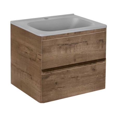 Тумба Vincea Vico 600 подвесная, 2 выкатных ящика soft close, V.Oak с умывальником VCB-2VP600G из кварцевого камня, цвет серый