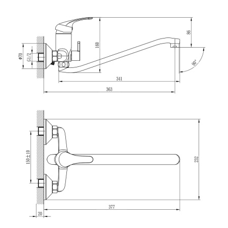 Смеситель Rossinka A35-34 универсальный с S-образным изливом
