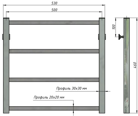 Полотенцесушитель водяной Stinox Quatro 500x500, нижнее подключение, хром, 1/2" ВР (внутренняя резьба), 4 перекладины