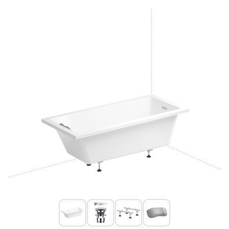 Акриловая ванна в наборе 4 в 1: встраиваемая ванна, слив-перелив, ножки, подголовник Wellsee FreeDom 2.0 20212805R