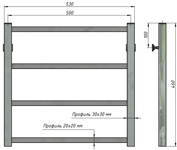 Полотенцесушитель водяной Stinox Quatro 500x500, нижнее подключение, хром, 1/2" ВР (внутренняя резьба), 4 перекладины