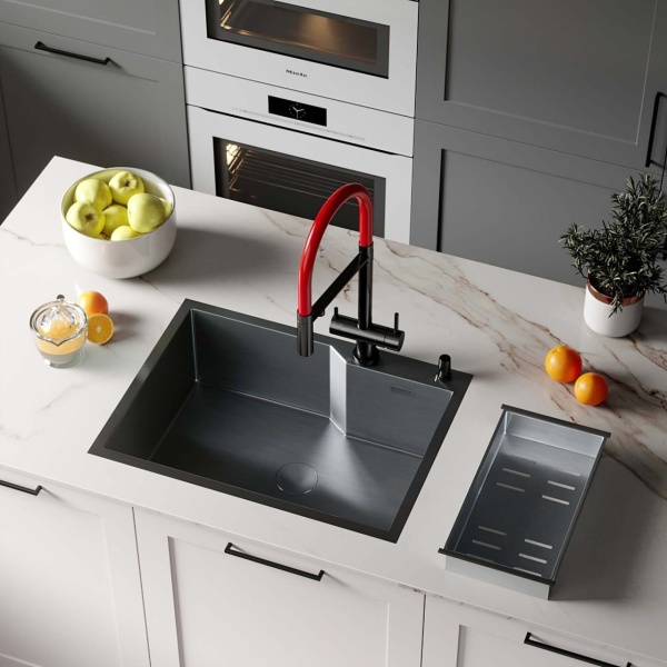 Кухонная мойка ROXENBATH Wellnes 60х45 с коландером и дозатором, графит 560240-60B