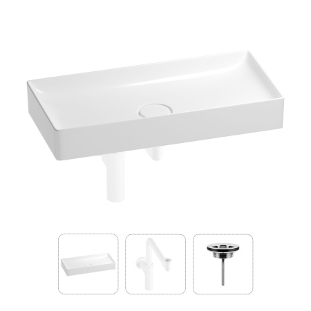 Раковина для ванной Wellsee Pure BY Wellsee 201001275 в наборе 3 в 1: прямоугольная раковина белого глянцевого цвета, сифон, выпуск в цвете матовый белый