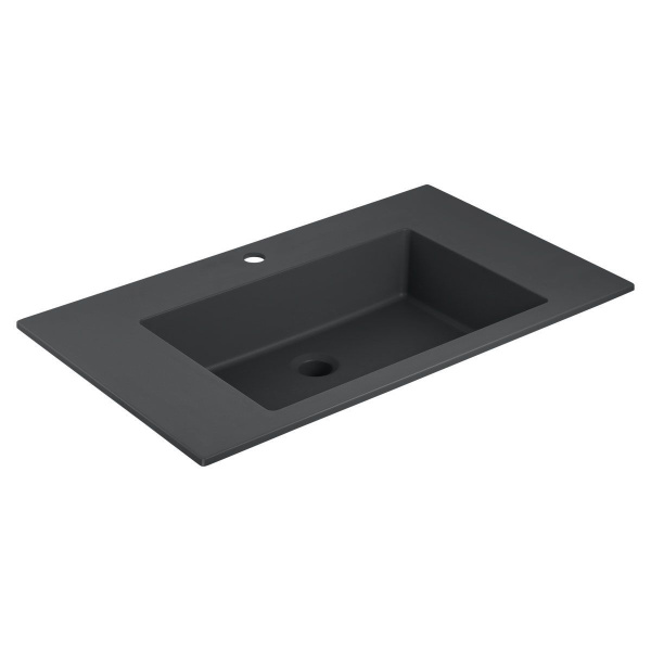 Тумба Vincea Chiara 800 подвесная, 1 выкатной ящик soft-close, R.Oak с умывальником VCB-13800B из кварца, цвет черный