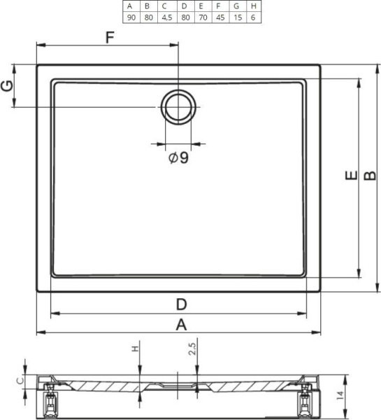 Душевой поддон Riho Davos 271 DA7100500000000 90x80