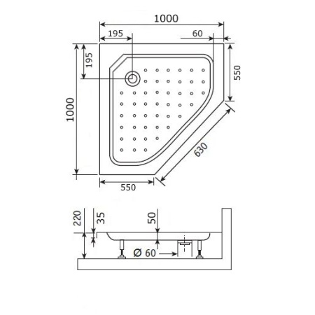 Душевой поддон трапеция RGW STYLE-TR, 1000x1000