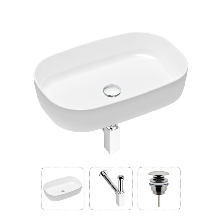 Комплект 3 в 1 Lavinia Boho Bathroom Sink 21520070: накладная фарфоровая раковина 54 см, металлический сифон, донный клапан