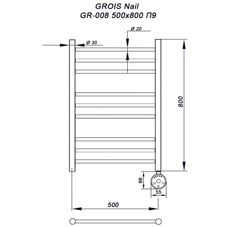 Полотенцесушитель GROIS Nile GR-008 500х800 П9 (3+3+3) RAL9003 bronze с тэном (-)