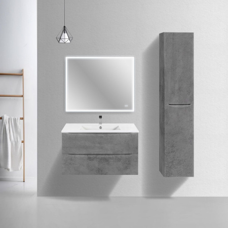 Тумба Vincea Mia Slim 900 подвесная, 2 выкатных ящика soft close, Beton с умывальником VBS-13990S1 керамическая, цвет белый