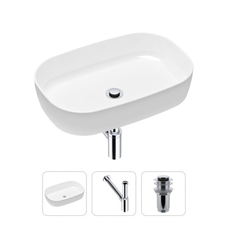 Комплект 3 в 1 Lavinia Boho Bathroom Sink 21520059: накладная фарфоровая раковина 54 см, металлический сифон, донный клапан