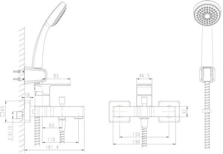 Смеситель для ванны Bravat Riffle F672106C-B с коротким изливом